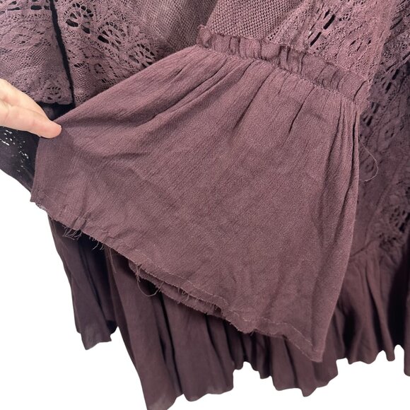 Free People Lace Swing Mini Oversized Dress - Bell Sleeves, Tie‑Back, Size Small - Picture 8 of 10